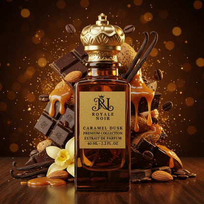 A brown perfume bottle labeled 