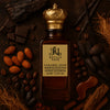 A brown perfume bottle labeled 