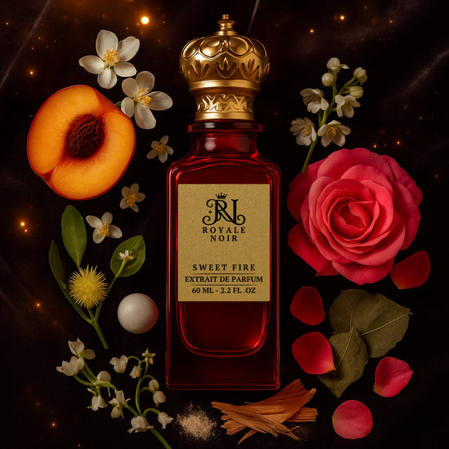 A luxurious red bottle of Royale Noir's 
