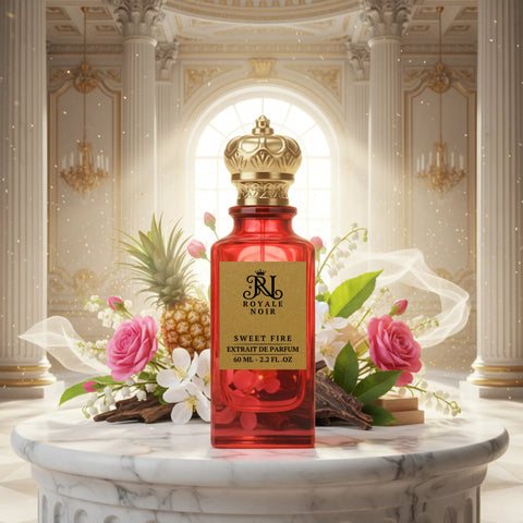 A luxurious red bottle of Royale Noir's 